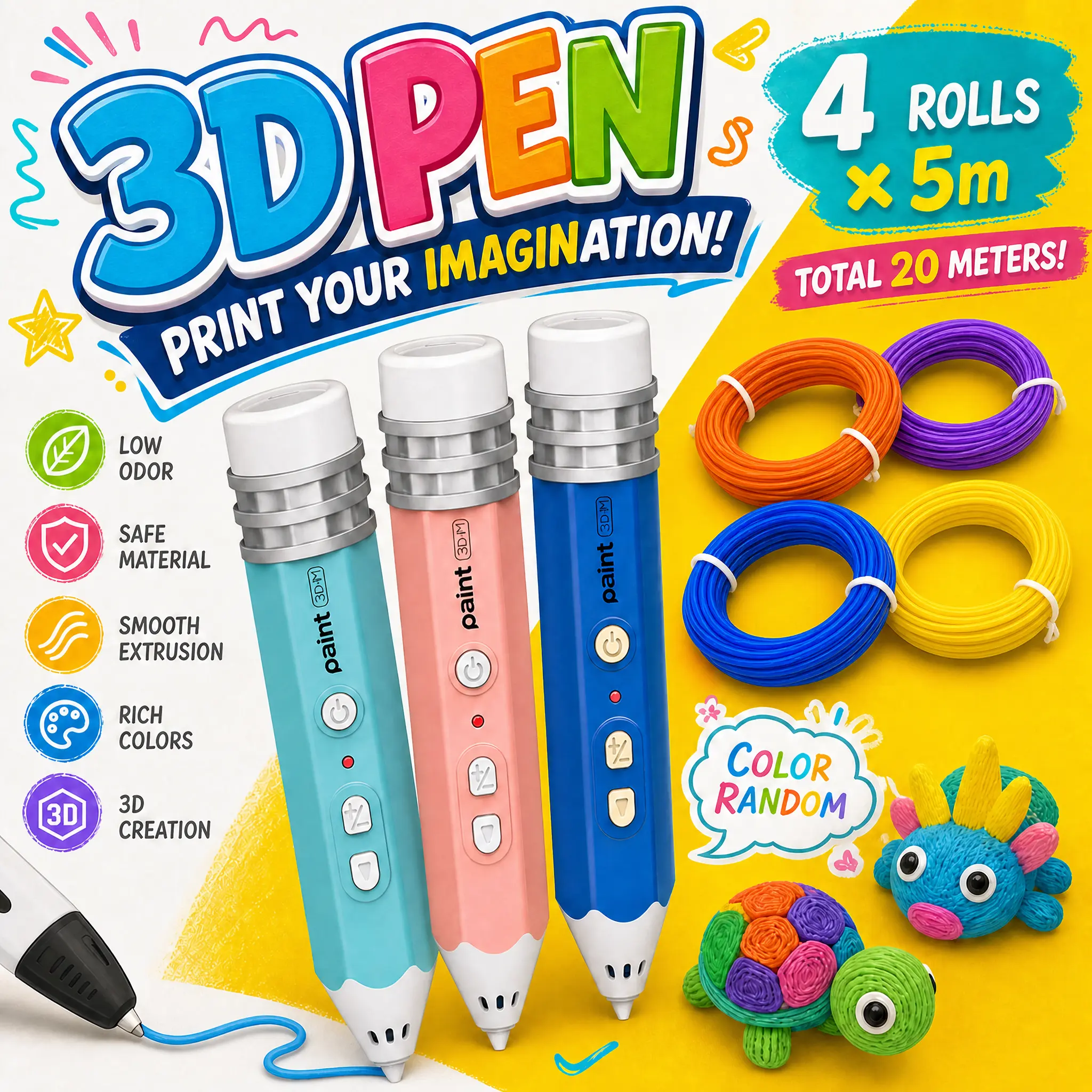Kids Lovely Goods Kids 3D Printing Pen, Make Your Own 3D Creations with Filament, Creative Arts & Crafts Toy, Birthday Gift for Boys Girls