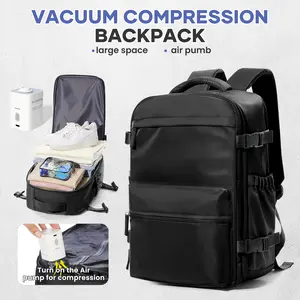 Vacuum-sealed travel backpack (with pump); carry-on travel backpack for air flights; unisex (for men and women); equipped with a vacuum system; vacuum travel backpack laptop backpack