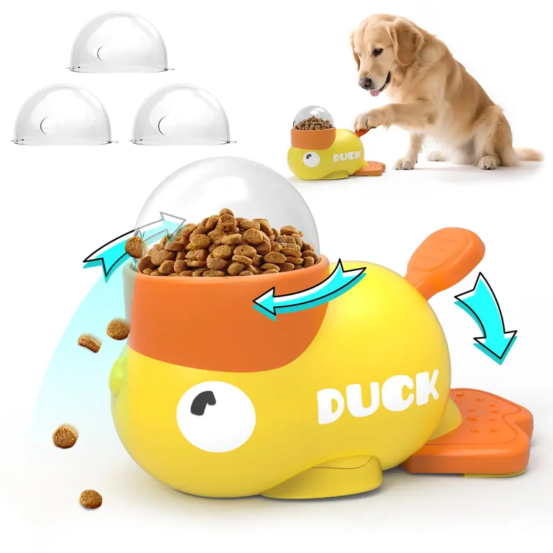 TxfnY Duck-Shape Food-Grade PP Dog Chew Bone Toy Treat Puzzle Feeder - Slow Feeder, Brain Stimulation, Cognitive Enrichment, Boredom Reducer, Simple Pedal Press, Easy to Learn, Adjustable Food Dispensing for Healthy Eating