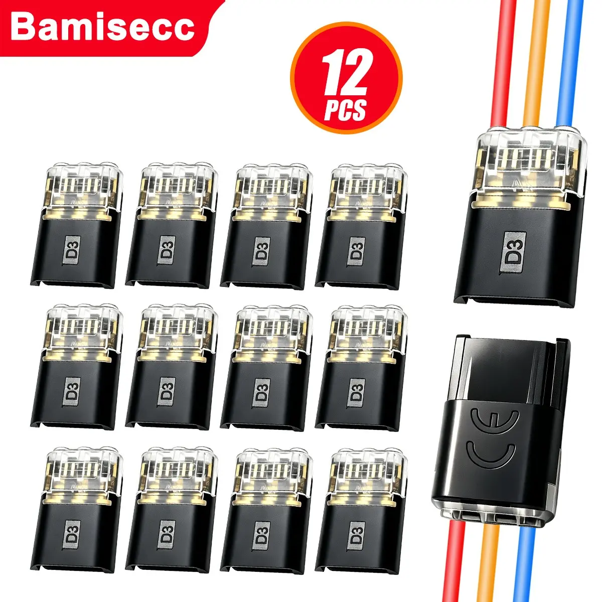 30pcs/12pcs 3 Way 3pin Compact No Stripping Quick Connect Terminal, Wire Connector for Home Electrical, Car Wiring, LED Lights
