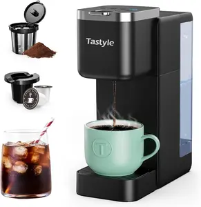 Single Serve Coffee Maker, Iced and Hot Coffee Machine for K Cup & Grounds, Compact Design, 40oz Removable Water Reservoir, 6 to 24 Oz Brew Sizes, Fits 7.3" Travel Mug, Black
