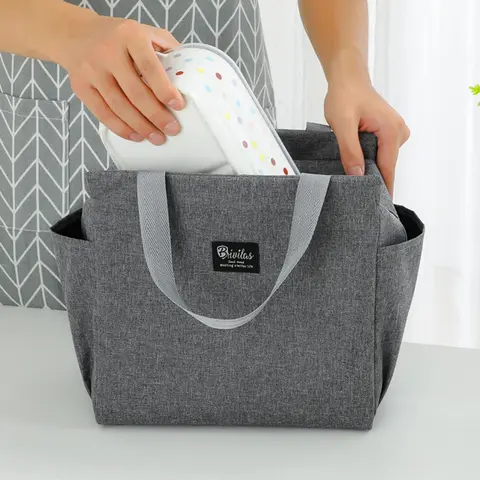 Bento Bag, 1 Count Double Pocket Insulated Lunch Bag, Lunch Box Bag with Handle, Durable Lunch Bags, Kitchen Gadgets, Household Kitchen Accessories
