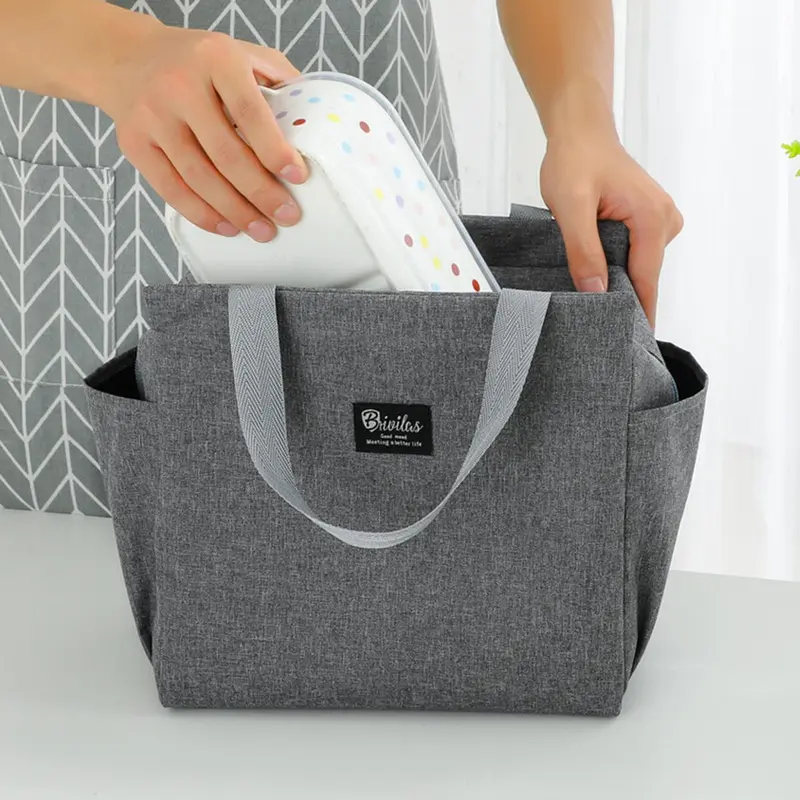 Bento Bag, 1 Count Double Pocket Insulated Lunch Bag, Lunch Box Bag with Handle, Durable Lunch Bags, Kitchen Gadgets, Household Kitchen Accessories