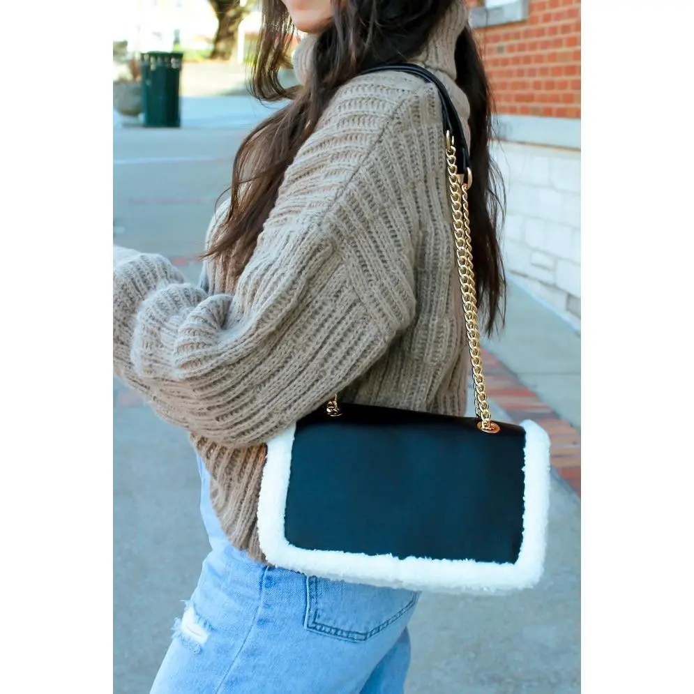 Sherpa Trim Purse - Black