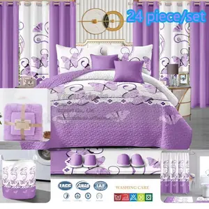 ️ Luxury 24 PCS King Bedding & Curtain Set – Full Room Décor