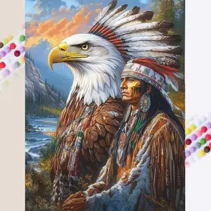 1 set of DIY diamond painting kit, 5D diamond art set, DIY decoration eagle, mountains, feather ornaments. Mosaic, diamond art, DIY art home decoration.