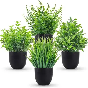 Fake Plants 4 Packs Artificial Plants Small Faux Plants Black Bathroom Accessories for Bathroom Home Office Desk Decor Indoor Decorative Ornaments