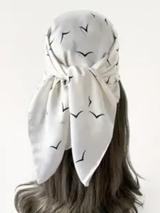Elegant Printed Square Scarf, Versatile Bird Design, Breathable Sun Protection, Ideal for Business Meetings, Travel, Parties