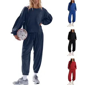 Tanming Women’s 2 Piece Set springfresh Casual Cotton matching set Long Sleeve Top and Wide Leg Jogger Pants Relaxed Fit Tracksuit