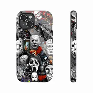 Michael Myers Horror Movie Characters Phone Case for iPhone 11-16 Pro Max/Plus – Durable Shockproof Design with Scary Icons, Perfect for Horror Fans & Halloween! Protection White