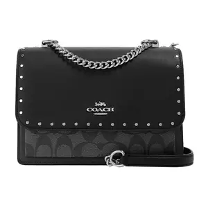 COACH Klare 22 Crossbody Bag for Women – Metallic Chain, Coated Canvas and Leather, Small Size, Grey Monogram with Black