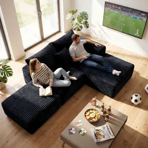 [Father’s Day]103'' Sectional Couches for Living Room, Soft & Cozy Corduroy Upholstered, L-Shape Cloud Couch Sofa, Modern Comfort Boneless Modular Couch with Chaise, Perfect for Home, Apartment and Living Room, No Assembly Required, Ships in 2 Packages on