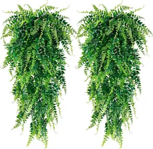 2/4 Pack Artificial Hanging Plants Fake Hanging Plant Faux Hanging Boston Ferns Fake Ivy Vines Greenery UV Resistant Plastic Plants for Indoor Outdoor Room Wall Wedding Patio Porch Decor