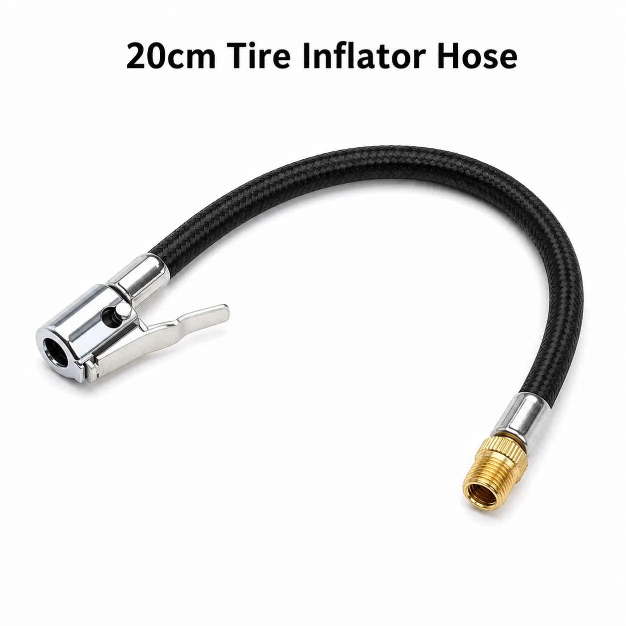Braided Inflator Extension Hose Pipe - 20cm with Locking Chuck for Car, Bike Tire Inflation