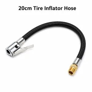 20cm Tire Inflator Extension Hose, High-Pressure Braided Air Hose with Metal Locking Chuck for Car, Bike and E-Bike Tires