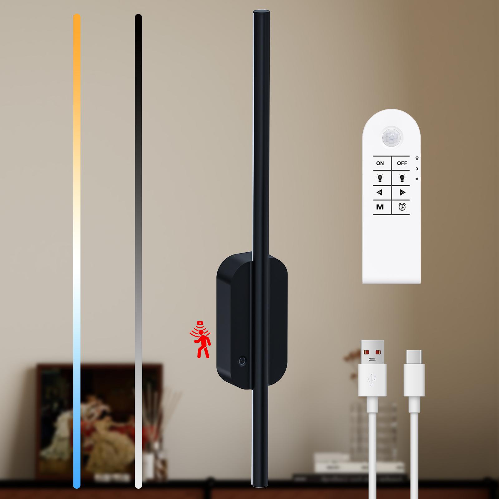 GLITGATE Battery Operated Wall Sconce Set of 2, Dimmable Battery Wall Sconce with Remote Control,3000K-6500K LED Wireless Wall Light for Bedroom,Living Room,  Black(2 Pack)