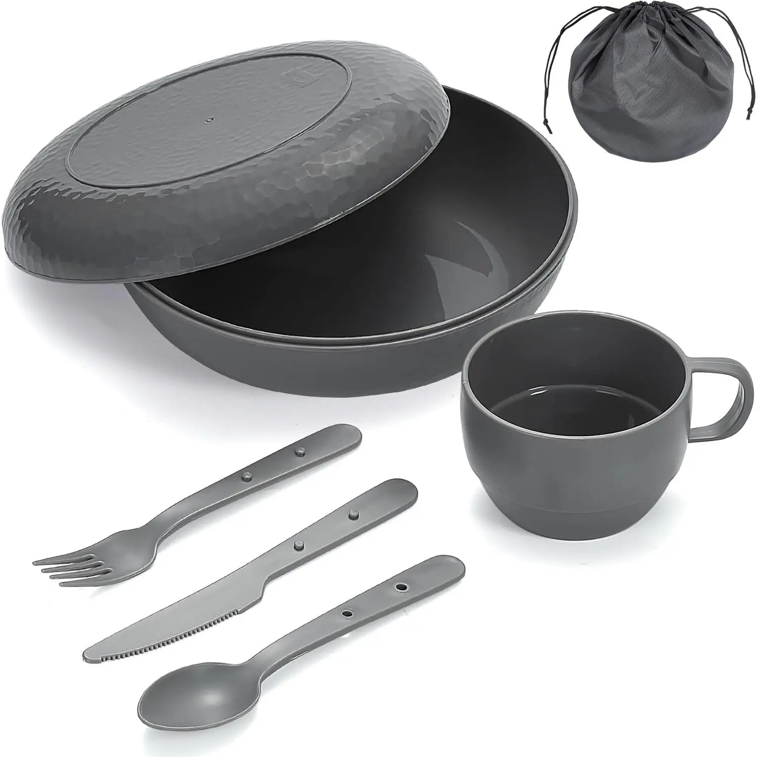 Compact 7-Piece Plastic Mess Kit, Lightweight Dinnerware Set with Utensils for Outdoor Camping, Travel & Picnic Accessories, Affordable Prices