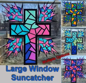 Large Cross Suncatcher - Create your own stained-glass windows - Stick-on window decorations