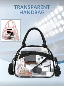 Transparent PVC Adjustable Strap Tote Bag Shoulder Bag for Work School Travel Concert Gym Unisex Thick Durable Medium Size with Front Pocket Multi - carry Lightweight Daily Essentials Storage Bag Sports Bags