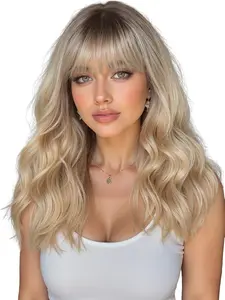 Women's Short Wave Wig with Bangs, Synthetic Hair, Soft Heat Resistant Curly Wig for Daily Wear, Festivals, Music Festivals