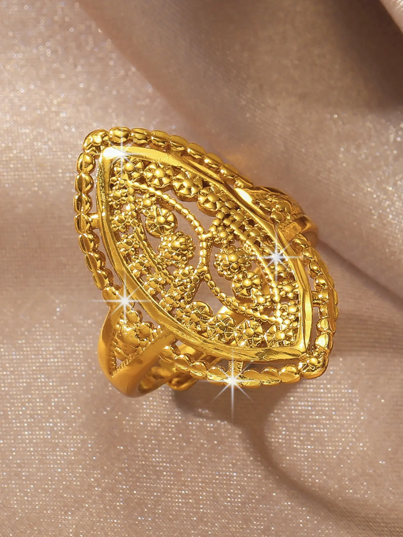 Fashion Geometric Plant Pattern Ring, Dubai Arabic Middle Eastern Style Jewelry, Adjustable Size Copper 24k Long Ring, Wedding Party Gift, Openwork Ring, Unique Rings, Beautiful Rings