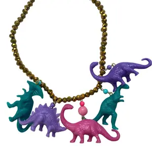 Glamour gold sparkle dinosaur chunky necklace beaded