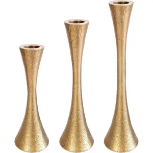 Taper Candle Holders Set of 3-8.3", 7.1", 5.9" Silver or Brass Finish Vintage Style Decorative Pillar Candlestick Holders (Antique Brass CNJ-1)