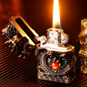 Cool Lighters, Windproof Carving Dragon Antique Lighter, Reusable Kerosene Grinding Wheel Lighter for Collection, Decorative, Gift, Present, Especially for Valentine's Day (No Kerosene)
