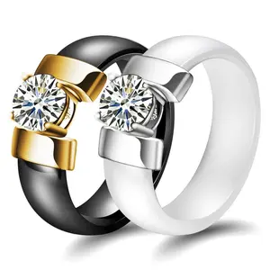 Luxury Zircon Ceramic Ring For Women Party Wedding Finger jewelry Accessories Waterproof Anti-fading  US Size Black White Color