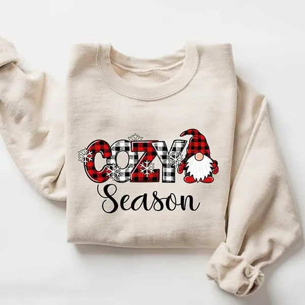 Cozy Season Sweatshirt, Christmas Plaid Gnome Sweater, Holiday Winter Pullover, Cute Xmas Gift for Her
