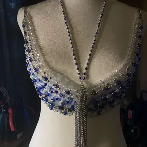 Beaded Bra with beautiful blue and white beads and chain
