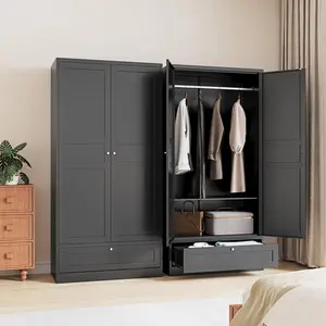 Letaya 72" Wardrobe: Metal Armoire with Drawer, 2 Doors, Adjustable Shelves & Hanging Rod. Ideal for Bedroom Storage and Organization.