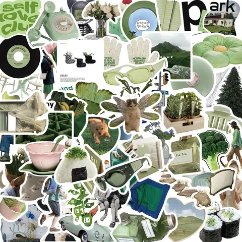 Green Theme Sticker, 62pcs/set Self Adhesive Decorative Stickers, Diy Decals for Water Bottle, Laptop, Phone Case, Scrapbooking, Journal Making