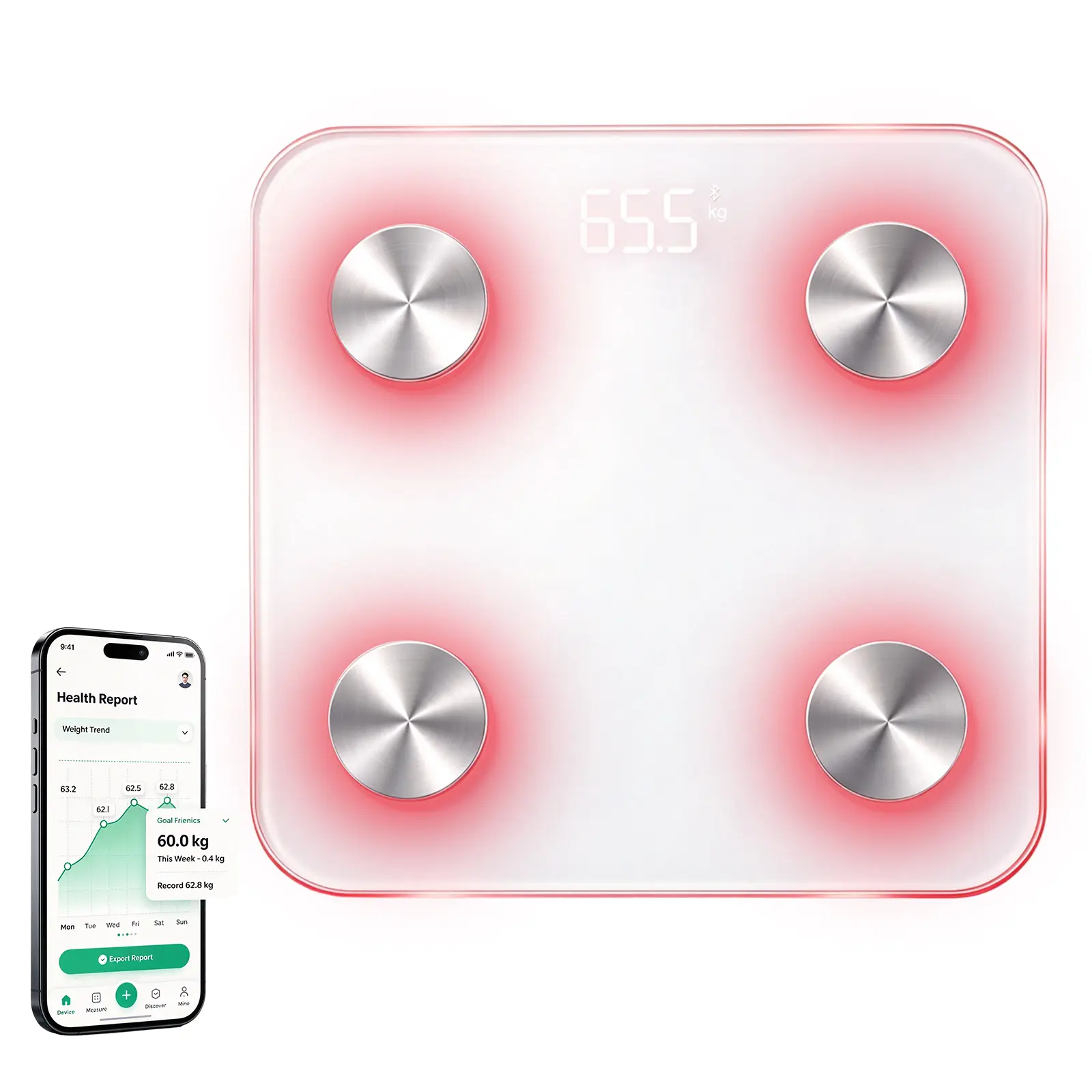 Smart Body Weight Scale with App, High-precision Smart Scale,Glowing Bluetooth Digital Scale for BMI and Body fat Measurement, Accurate Body Composition Tracking, Supports Smartphone app, HD LED Display, Shatterproof Tempered Glass and Non-slip Pads