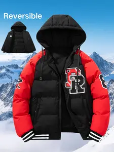 Men's Reversible Jacket for Fall & Winter, Thick Warm Outerwear, Casual Fitted Style, Colorblock Design, Polyester Fiber Material
