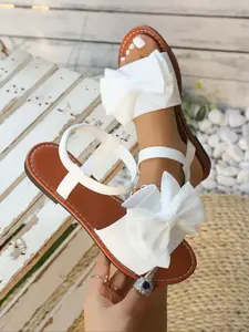 Women's Bowknot Design Flat Sandals, Casual Comfortable Sandals for Beach, Chic Summer Footwear, Fashionable Shoes for Daily Wear, Girl