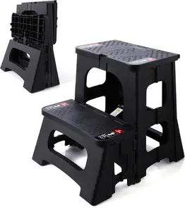 Folding 2-Step Stool - 2nd Gen, Upgraded A-Frame Stability, Safety Lock, Anti-Slip , 300lb Capacity - 8" 17" Collapsible Step Stools for Home Kitchen Bathroom RV Office (Black)