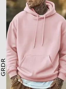 Men's Casual Street Hooded Sweatshirt, Solid Color With Thermal Lining, Loose Fit, Autumn/Winter