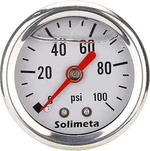 1.5" Dial Size, Oil Filled, 1/8 NPT Inline Fuel Pressure Gauge - 304 Stainless Steel Case, 0-15Psi, +/-3-2-3%