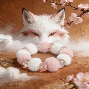 Chinese Nine-Tailed Fox Fairy Fluffy Crystal Bracelet-Strawberry Quartz (14mm)