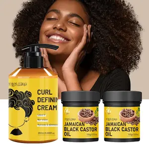 3pcs daily care set for curly hair styling, with 1pcs 280ml curly hair styling cream and 2pcs 100g castor hair cream, create a natural curl, reduce static electricity, and make curly hair smooth and easy to maintain, Curly hair product