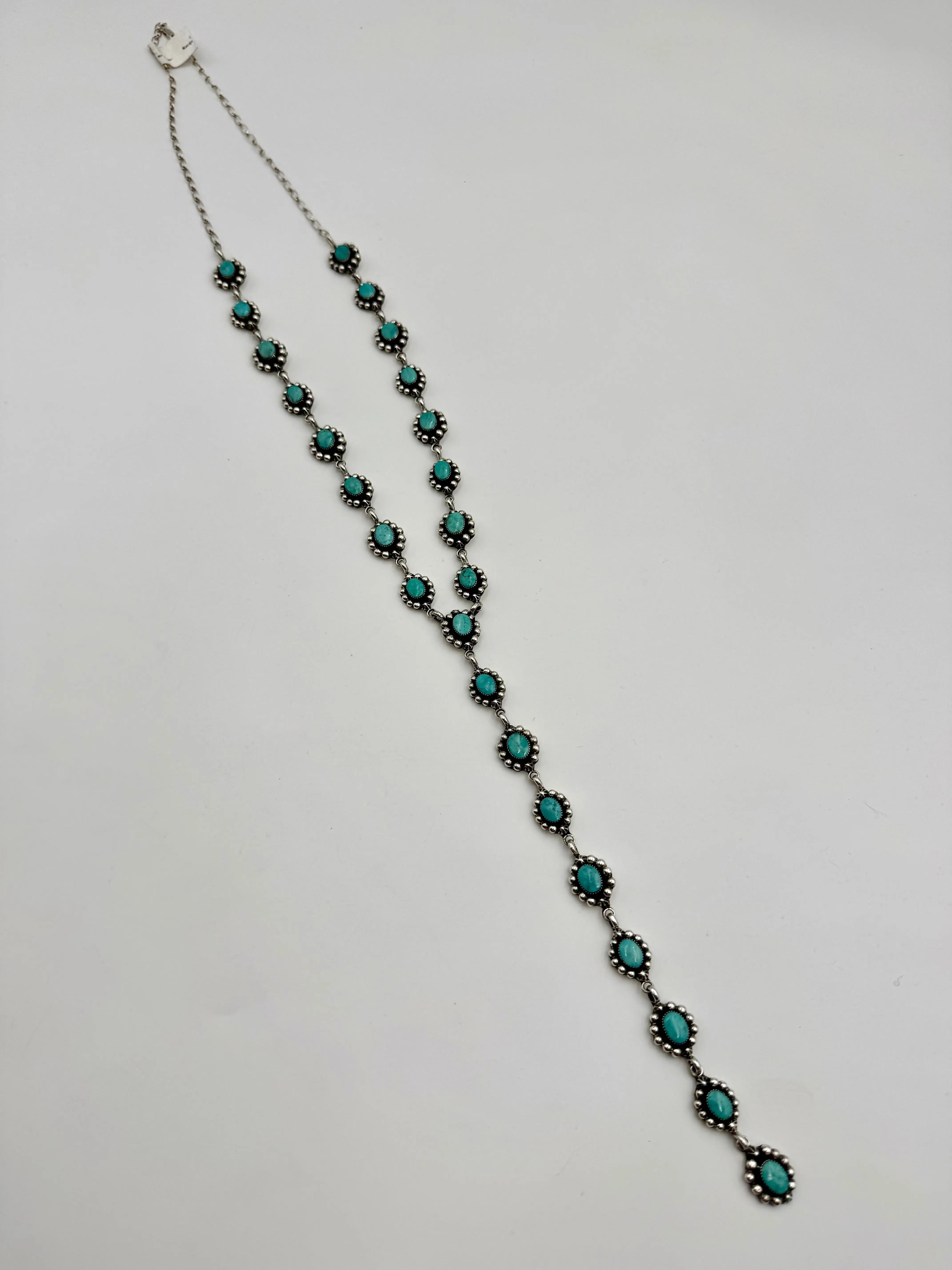 Native Turquoise Extra Long Statement Sterling Silver Lariat Necklace