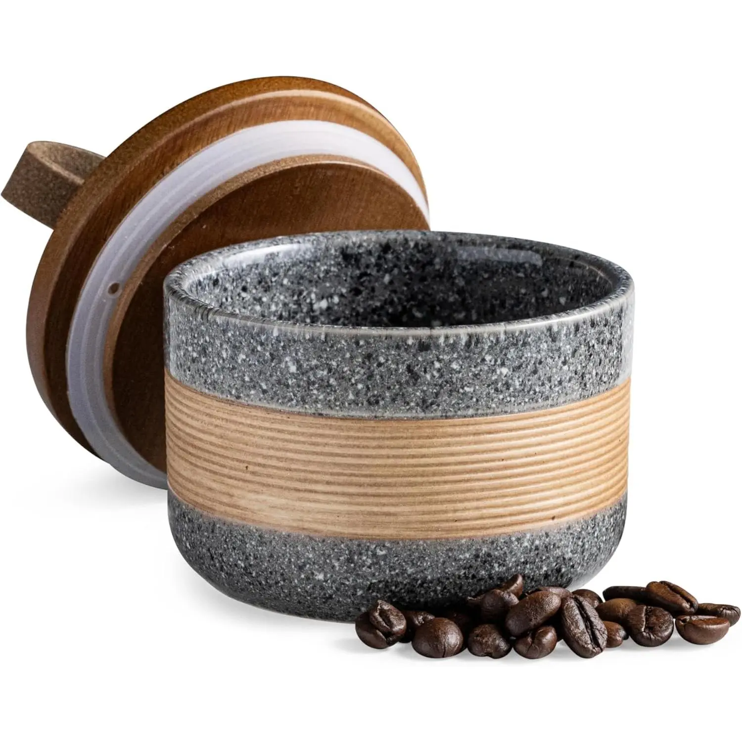 Small Ceramic Jar with Lid, Coffee Container, Coffee Canisters with Airtight Lids Kitchen  Storage Jars for  Sugar  Bag, Mini Decorative Jars for Countertop, Grey & 5oz