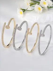 Classic Diamond Stud Bangle Bracelet, Elegant Copper Chain, Non-Fading Zircon Star Design, All-Season High-Quality Jewelry Gift