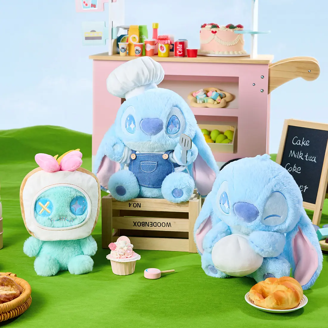 Disney Chef Stitch Food Party Series Soft Plush Doll - Foodie, Playful, Huggable Sitting Style with Steamed Bun Charm, Cute Stuffed Animal, Comics-Themed Collectibles, Ideal Soft Cuddly Gift for Kids Holiday Christmas