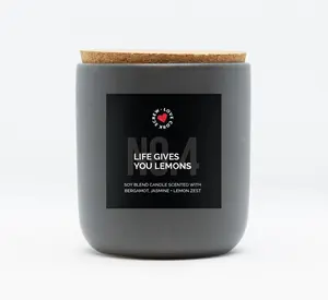 No.4 Life Gives You Lemons Soy & Paraffin Blend Candle with Bergamot Jasmine & Lemon Zest 84 Hrs Burn Time Handcrafted Love Cork Screw