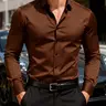 Men's Chocolate Brown Slim Fit Long-Sleeve Button-Down Formal Dress Shirt, Business Casual Wear Office & Date Night Shirt