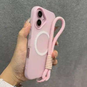 Matte magnetic jelly shell with skin feel and wrist strap anti fall phone case suitable for Apple/iPhone 17 16 15 14 13 12 11Pro Max, supports Magsafe wireless charging, and provides protection for boys and girls