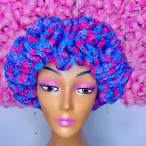 Women's Crochet Bucket Hat with Ruffled Handmade Knit Cloche in Colorful Floral Design for Winter Wear