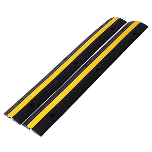2-Pack Eco-Friendly Rubber Cable Protector Ramps, 1-Channel Speed Bumps with 12 Bolts, 6600 lbs Load Capacity, Anti-Slip Easy-Install for Asphalt/Concrete Driveways, Extension Cords, Hoses, Wheelchairs, Hotels